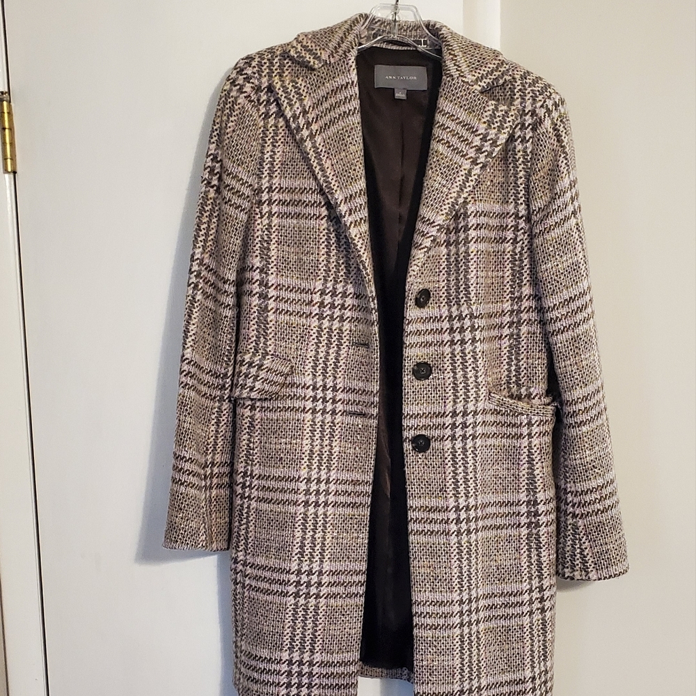 Ann Taylor size 4 wool peacoat coat trenchcoat lavender gray
